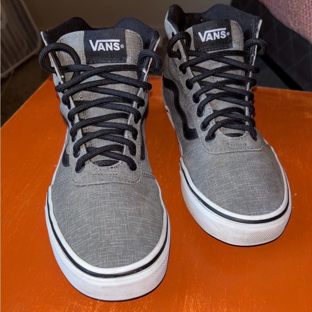 Vans Men’s Gray and Black High-Top Canvas Skate Sneakers